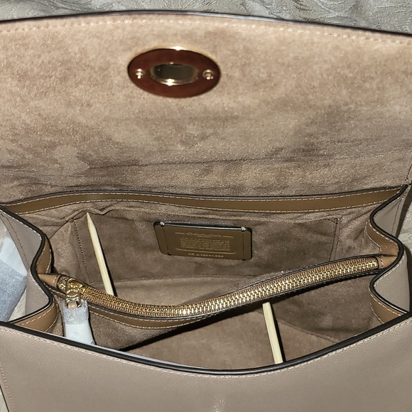Coach Tilly Top Handle Satchel In Colorblock Taupe/Chalk + Wallet - Picture 8 of 11